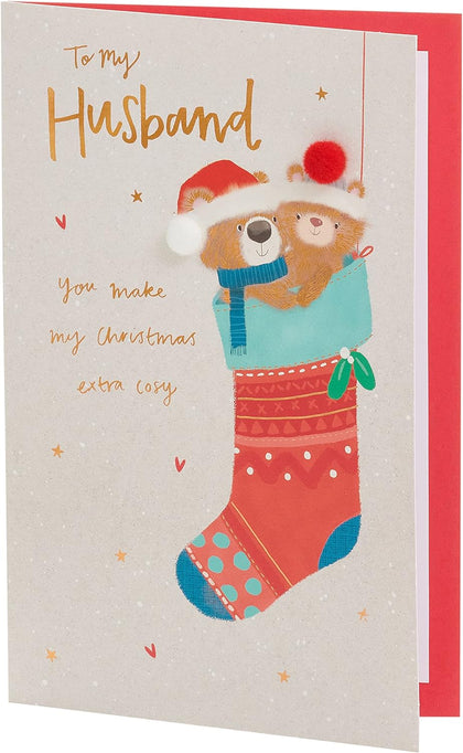 Teddy & Stocking Design Husband Christmas Card