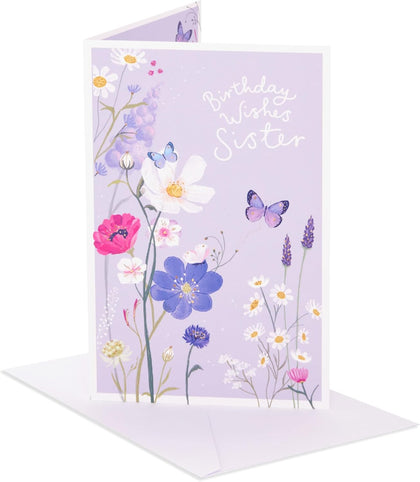 Flowers & Butterflies Design Sister Birthday Card