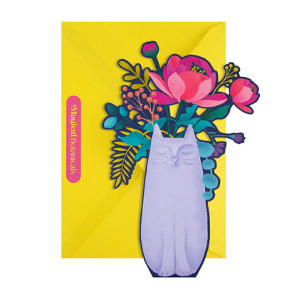 Die Cut Cat Vase Design Magical Botanicals Paper Flowers Open Blank Card