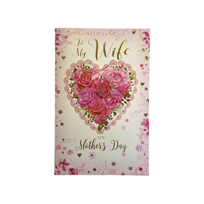 To My Wife Floral Heart With Ribbon Design Mother's Day Card