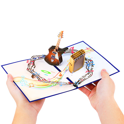 Rock & Roll Guitar with Musical Flow Pop Up Card