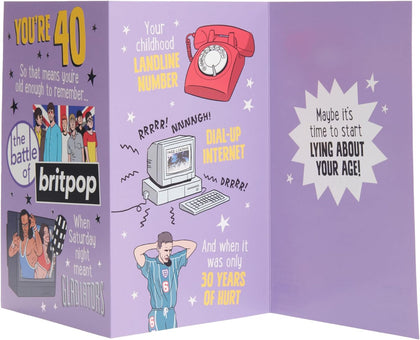 Nostalgic Design 40th Birthday Card for Him/Her/Friend