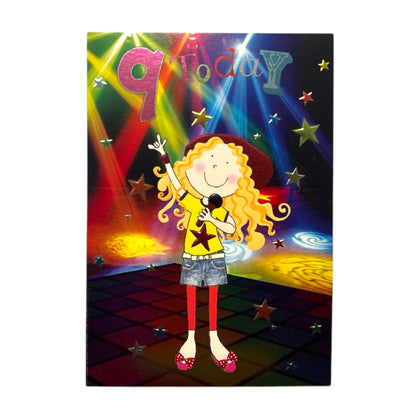 Age 9 Female Juvenile Disco Themed Birthday Card