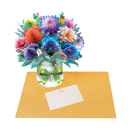 Bright Dahlia Bouquet Gift Design 3D Pop Up Card