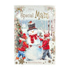 To a Special Mam Snowman Scene with Children Christmas Card