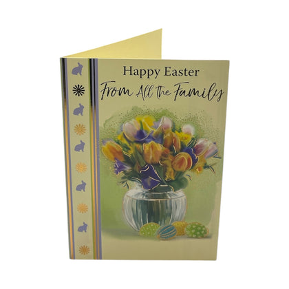 From All The Family Flower Pot And Colourful Eggs Design Easter Card