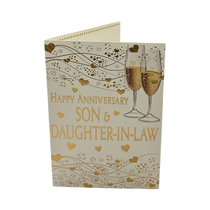 To Son & Daughter-In-Law Champagne Glass Traditional Design Anniversary Card