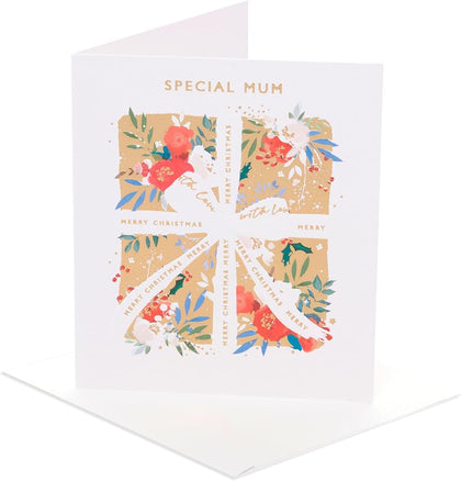 Present with Mixed Florals Special Mum Christmas Card