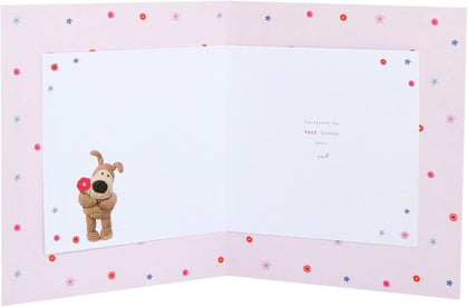Boofle Laying on a Big Flower Mum Birthday Card