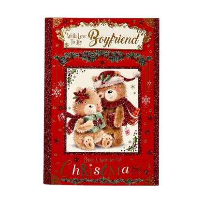 With Love To My Boyfriend Bears With Gift Christmas Card
