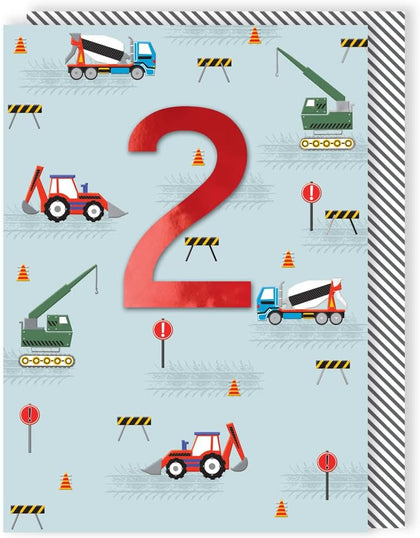 Diggers & Cranes Embellished Boys 2nd Birthday Card