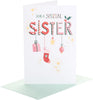 Hanging Baubles Sister Christmas Card