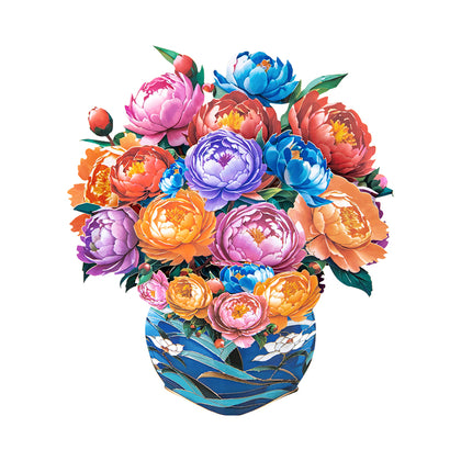 Colorful Grace Peony Bouquet in Blue Vase 3D Pop Up Card