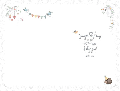 Bear Sleeping In Basket Birth Baby Girl Congratulations Card