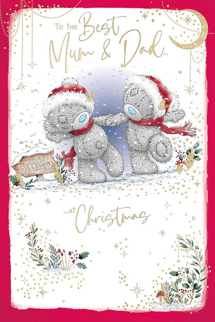 Bears Holding Paws Mum And Dad Christmas Card