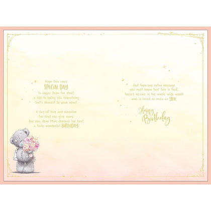 Bear With Large Bunch Of Flowers Mum Luxury Handmade Birthday Card