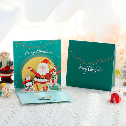 Santa & Friends Merry Moments Green Pop Up Christmas Card