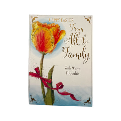 From All The Family Beautiful Orange Tulip Flower Design Easter Card