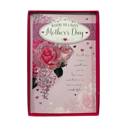 Happy Mother's Day Wishes Beautiful Roses Design Pink Boxed Card