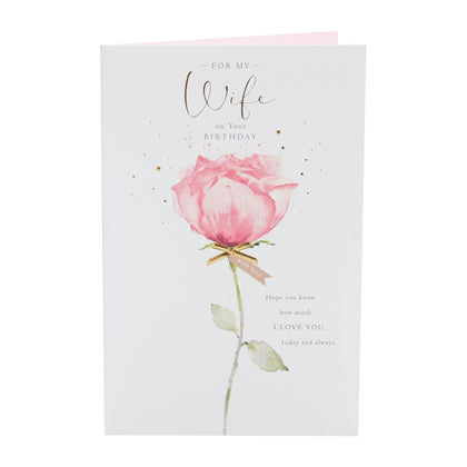 Pink Rose Design Wife Birthday Card Large