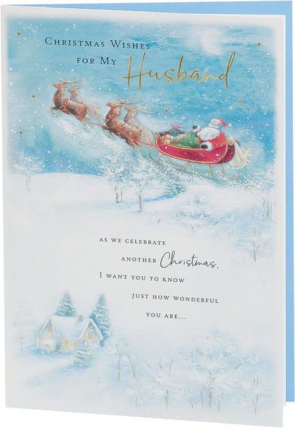 Santa and Sleigh Design Husband Christmas Card