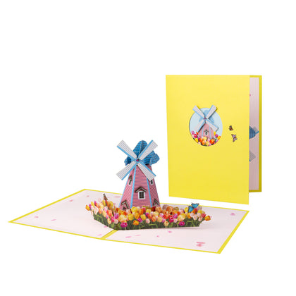Rustic Charm Floral Windmill 3D Pop Up Greeting Card