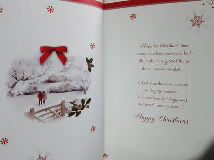 For a Dear Son and Partner Couple Walking in Winter Wonderland Design Christmas Card 