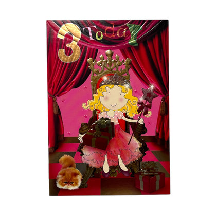 Age 3 Female Juvenile Princess Design Birthday Card