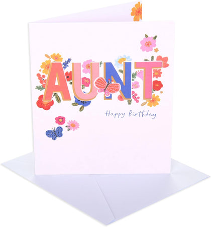Flowers Lettering Design Aunt Birthday Card