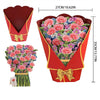 Carnation Bouquet Charm Red Wrap 3D Pop Up Greeting Card - Christmas Mother's Day Valentine's Day Wedding Anniversary