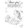 Unicorns Design Love You Mummy Mother's Day Card with Colouring Activity with Stickers