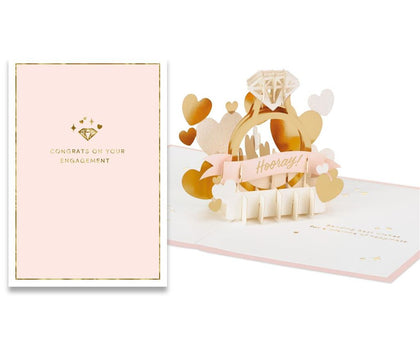 3D Gold Ring Pop Up Design Engagement Congratulations Celebration Card