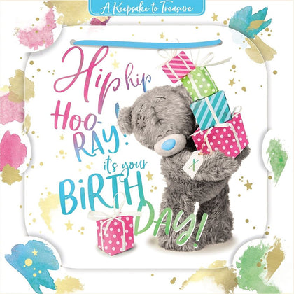 Bear With Stack Of Gifts 3D Luxury Keepsake Open Birthday Card