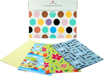 Multipack of 20 Assorted Gift Wrap Sheets for Birthdays & Other Events Includes Keepsake Box
