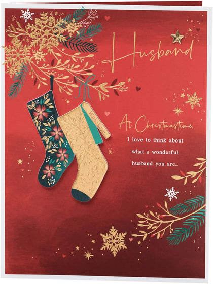 Deep Red & Gold Design Husband Christmas Card