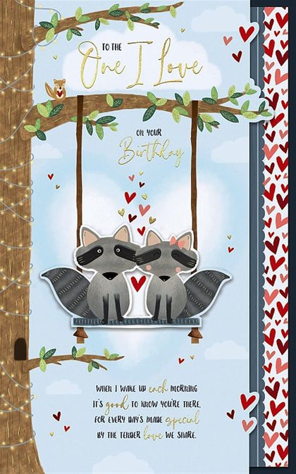 Racoons On Swing One I Love Handmade Birthday Card