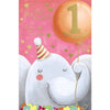 Elephant And Balloon Baby Girl 1st Birthday Card