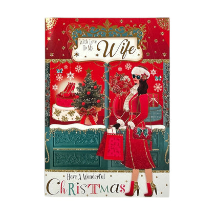 For a Special Wife Beautiful Lady With Bags Design Christmas Card