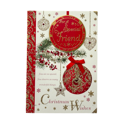 For a Special Friend Hanging Decorative Baubles Design Christmas Card