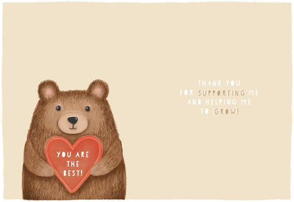 Fluffy Bear with Heart Design Thank You Teacher Card