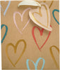 Kraft Hearts Design Medium Gift Bag For Birthdays, Thank You, Congratulations, Anniversary, Valentine's