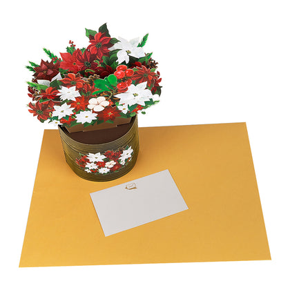 Christmas Poinsettia Bouquet Holiday Pop Up Card
