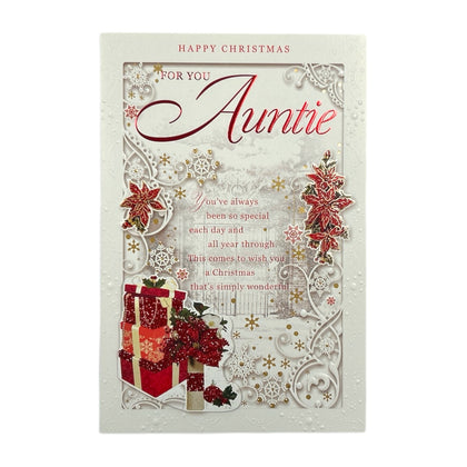 For You Auntie Poinsettias and Gifts Design Christmas Card