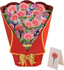 Carnation Bouquet Charm Red Wrap 3D Pop Up Greeting Card - Christmas Mother's Day Valentine's Day Wedding Anniversary