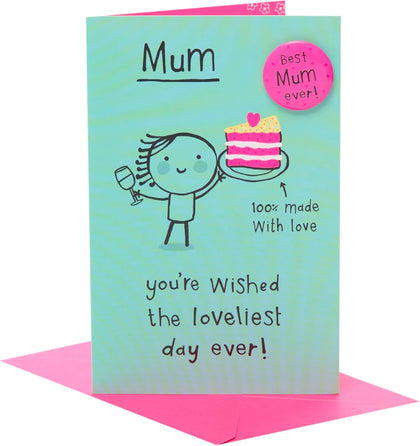 Drink And Cake Design For Mum Mother's Day Card with Badge