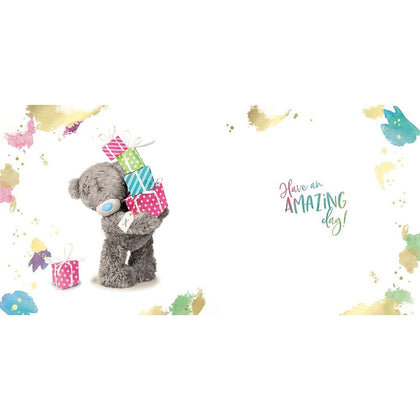 Bear With Stack Of Gifts 3D Luxury Keepsake Open Birthday Card