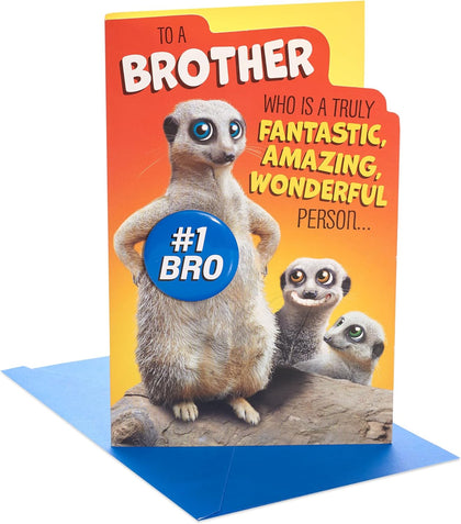 Meerkats Design Brother Birthday Card With Badge 