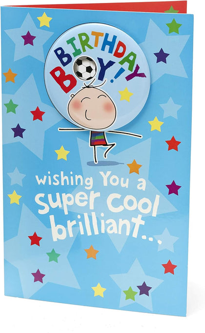 Blue Football Design Birthday Card (Pack of 2) with Badge