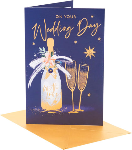 Blue & Gold Design Wedding Day Congratulations Card