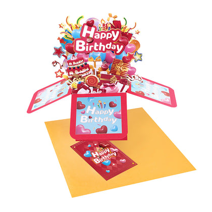 Heart Balloons Bright Red 3D Pop Up Birthday Box Card